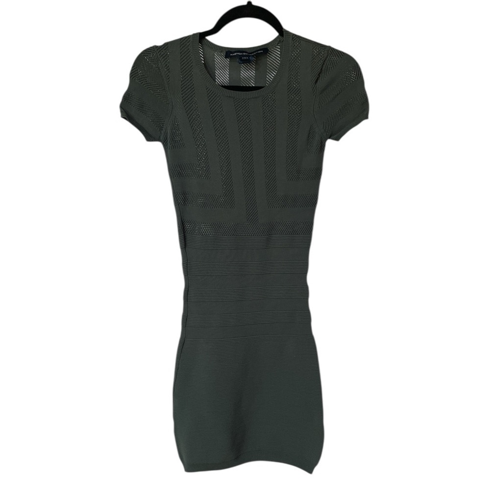 Dress Bodycon Size 2 Mini Short Sleeve Open Knit Stretch Green French Connection